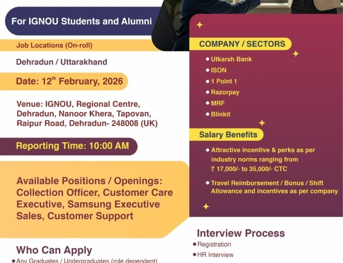 IGNOU Dehradun Mega Placement Drive 2026