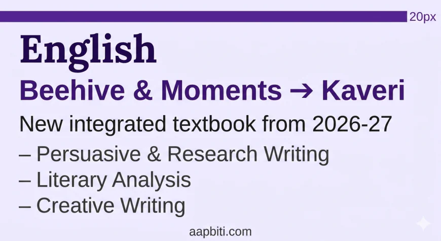 NCERT Class 9 English new book Kaveri 2026-27 — Beehive and Moments replaced by single integrated textbook. This Image is AI generated 