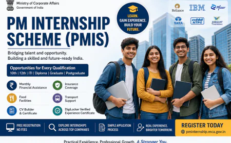 PMIS 2026 की पूरी जानकारी — पात्रता, पंजीकरण, ई-केवाईसी, आवेदन प्रक्रिया। 10वीं, 12वीं पास, प्राइवेट छात्र और स्नातक अंतिम वर्ष — सभी के लिए।
