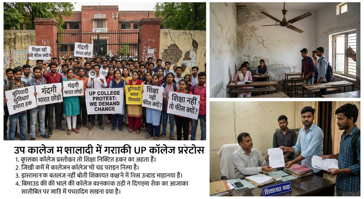 UP college protest by students against poor infrastructure या यूपी कॉलेज में शांतिपूर्ण प्रदर्शन करते छात्र