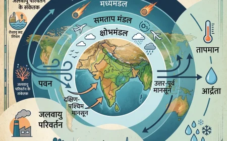 वायुमंडल की परतें - क्षोभमंडल, समताप मंडल, मध्यमंडल और तापमंडल का आरेख