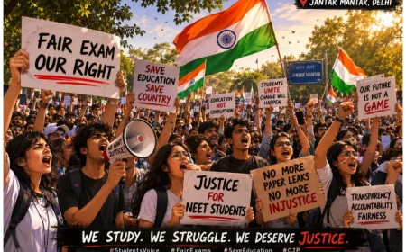 जंतर-मंतर पर NEET-UG पेपर लीक के खिलाफ प्रदर्शन करते छात्र और CJP कार्यकर्ता