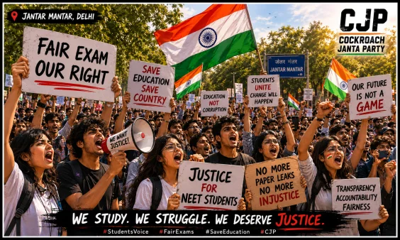 जंतर-मंतर पर NEET-UG पेपर लीक के खिलाफ प्रदर्शन करते छात्र और CJP कार्यकर्ता