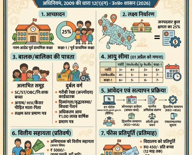 RTE Admission 2026 UP धारा 12(1)(ग) निजी स्कूल फ्री एडमिशन नोटिफिकेशन
