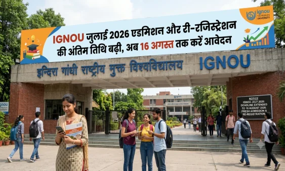 IGNOU जुलाई 2026 एडमिशन और री-रजिस्ट्रेशन की अंतिम तिथि 16 अगस्त तक बढ़ने का सूचना ग्राफिक