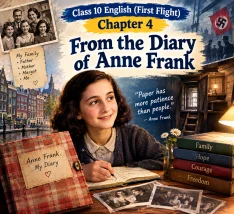 Study notes for Class 10 English First Flight Chapter 4 From the Diary of Anne Frank showing summary, characters, and question answers.