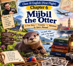 Study guide and complete summary for Class 10 English First Flight Chapter 6, Mijbil the Otter, featuring Q&A and grammar solutions.